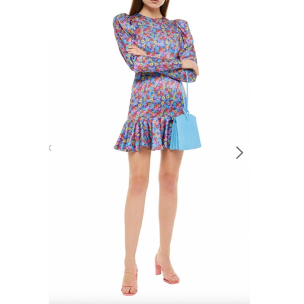 Rotate Birger Christensen Dress 10 Shelly Floral Mini Ruffle Poppy Quiet Luxury